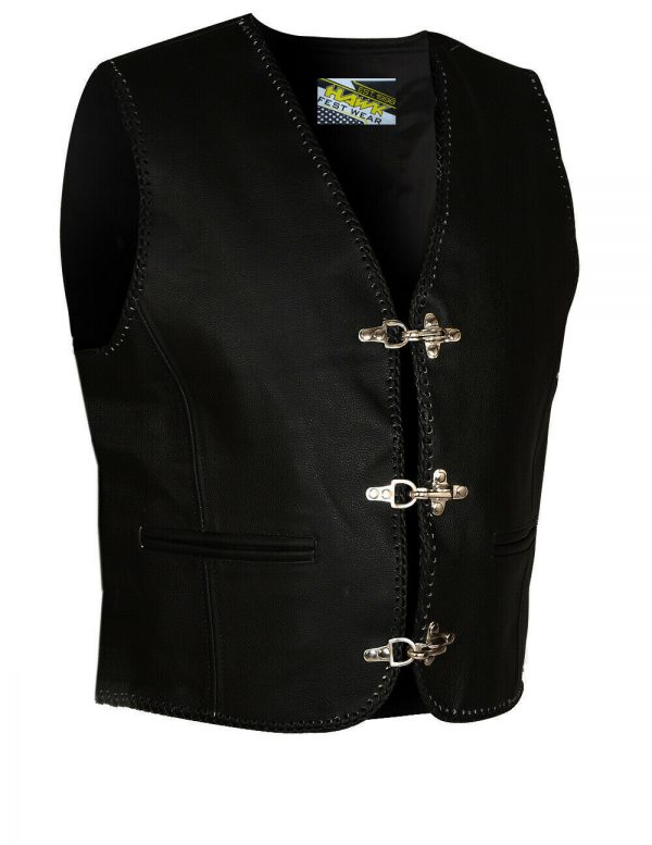 Leather Vest, Biker Motorcycle Men Chopper Club Vest, Black , Brand Hawk®